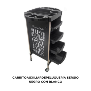 CARRITO AUXILIAR DE PELUQUERIA SERGIO NEGRO CON BLANCO