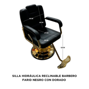 SILLA HIDRÁULICA RECLINABLE BARBERO FARID NEGRO CON DORADO