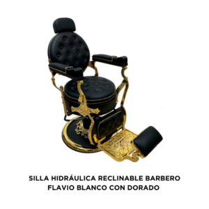 SILLA HIDRÁULICA RECLINABLE BARBERO FLAVIO BLANCO CON DORADO