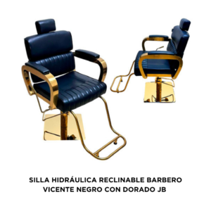SILLA HIDRÁULICA RECLINABLE BARBERO VICENTE NEGRO CON DORADO JB