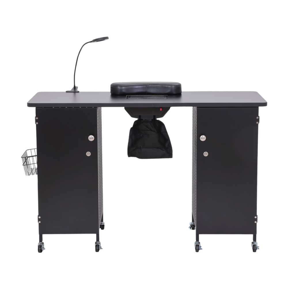 MESA DE MANICURE ANDREINA 2 PUERTAS CON EXTRACTOR COLOR NEGRO