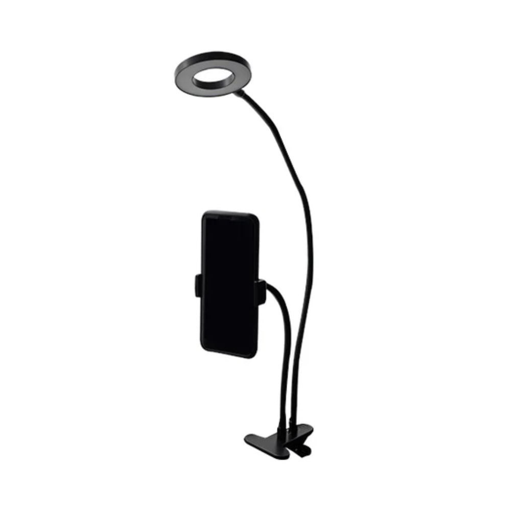 LÁMPARA CLIP LED NEGRA CON SOPORTE PARA CELULAR