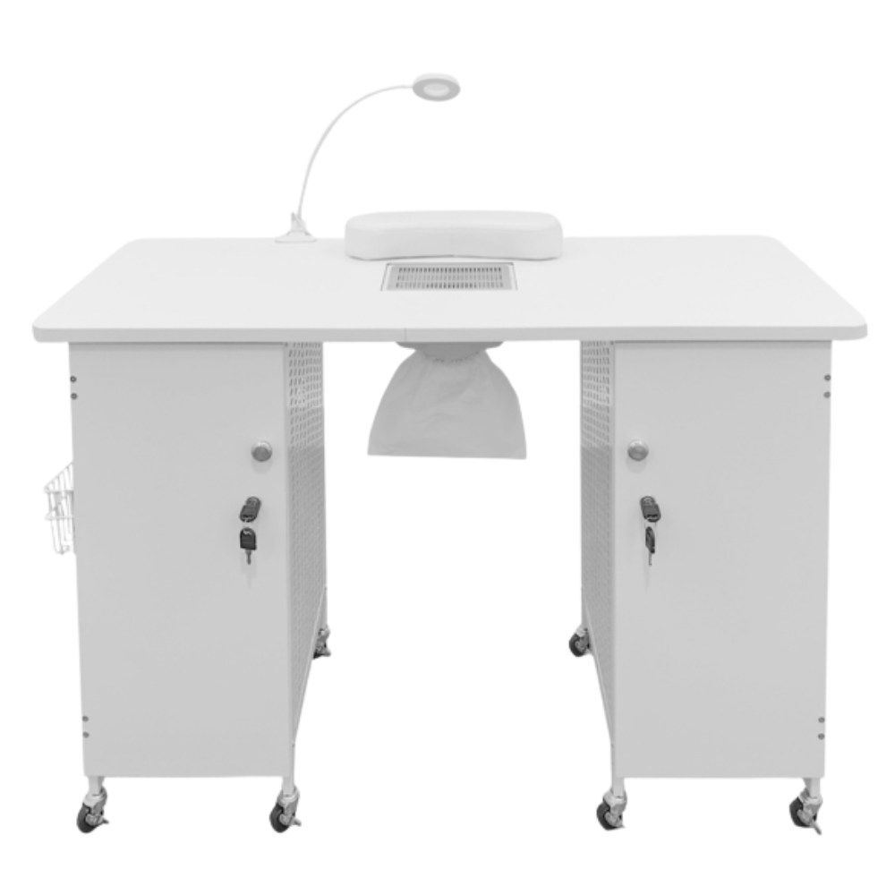 MESA DE MANICURE ANDREINA 2 PUERTAS CON EXTRACTOR COLOR BLANCO